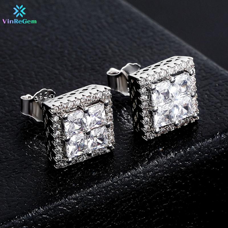 Stud Vinregem Hip Hop Rock 925 Sterling Silver Created Moissanite Gemstone Ear Earrings For Men And Women Fine Jewelry Wholesale, Golden;silver 
Stud Vinregem Hip Hop Rock 925 Sterling Silver Created Moissanite Gemstone Ear Earrings For Men And Women Fine Jewelry Wholesale, Golden;silver