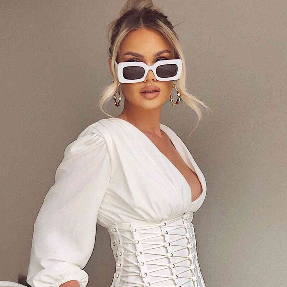 Winter Fashion Women Club Party Dress Sexy V Neck White Black Long Sleeve Casual Mini Celebrity Runway Lady 210423