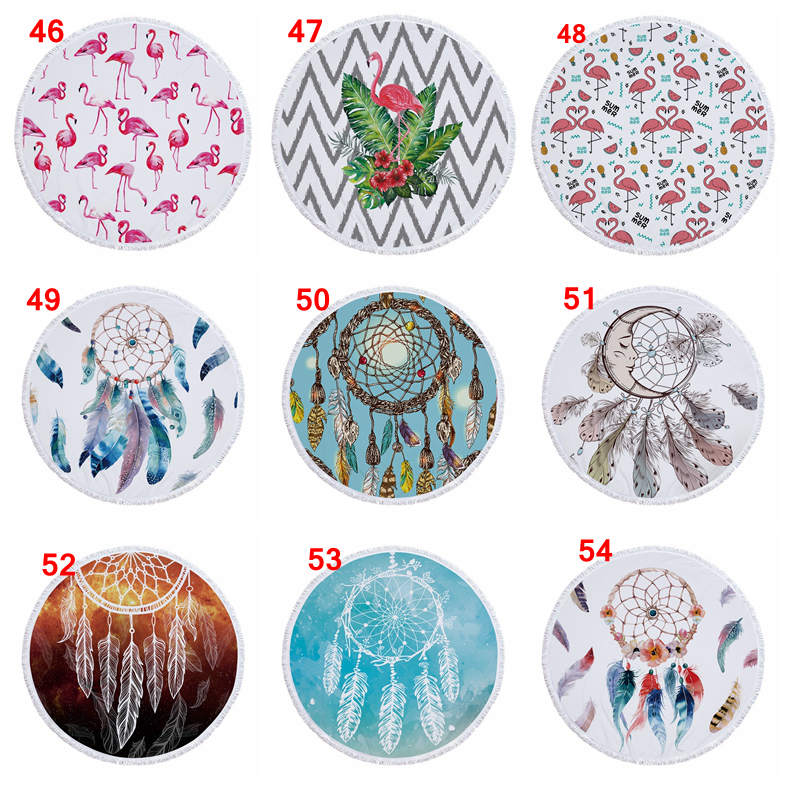 72 designs Summer Round Beach Towel With Tassels 59 inches Picnic mat 3D printed Flamingo Windbell Tropical Blanket girls bathing RRD7686 Free shippin