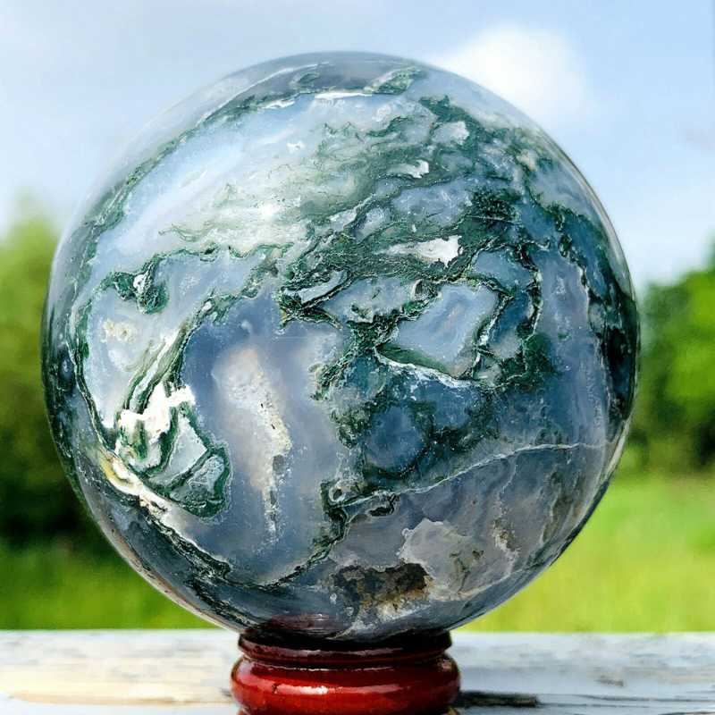 

Decorative Objects & Figurines Natural Moss Agate Sphere Crystal Quartz Rock Mineral Reiki Healing