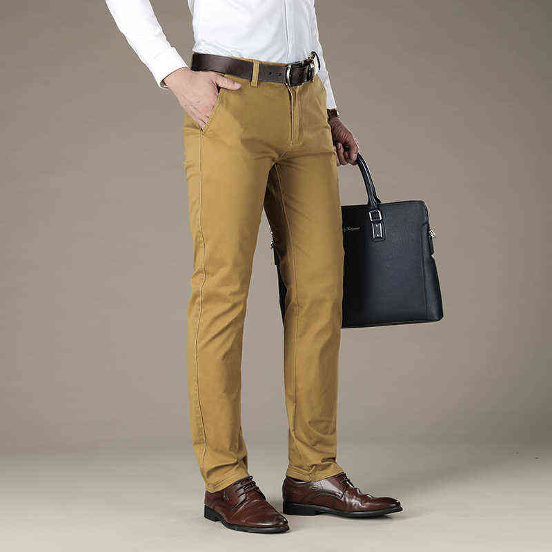 Mens Pants Cotton Straight 4 color Plus size pant suit 42 44 velvet High Quality Stretch male man long 211112