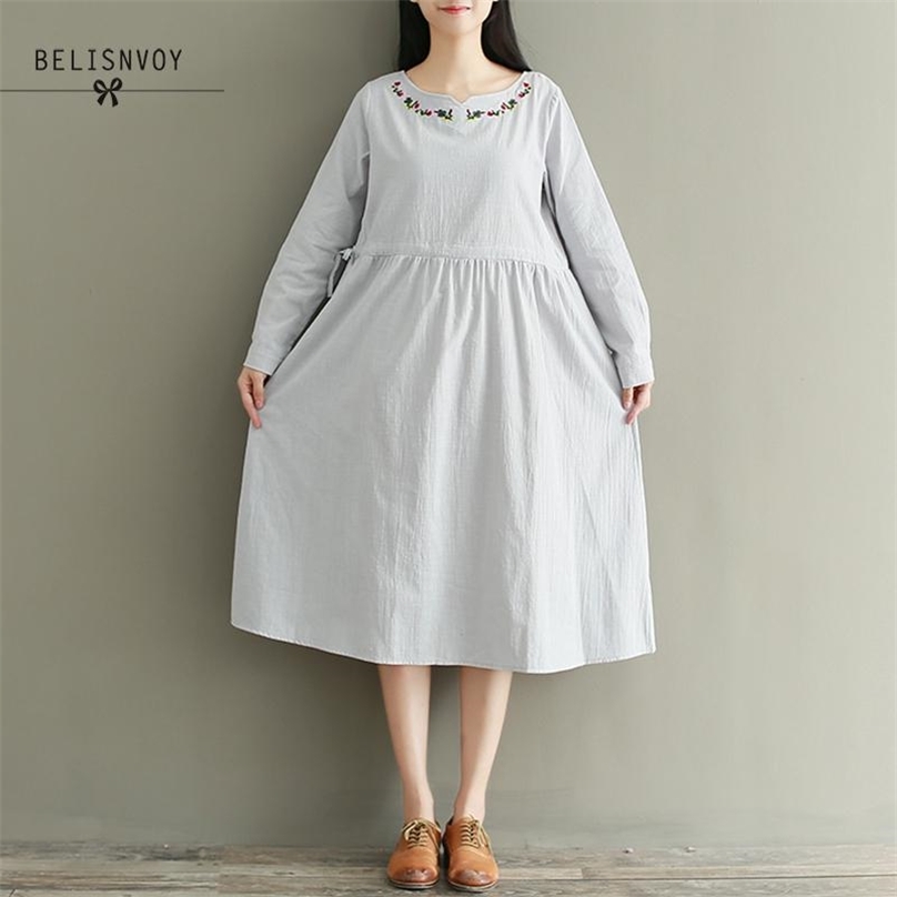 Mori Girl Spring Autumn Women Sweet Dresses Cotton Linen Embroidery Femininos Vestidos Long Sleeve Elegant Vintage Midi Dress 210520, Gray
Mori Girl Spring Autumn Women Sweet Dresses Cotton Linen Embroidery Femininos Vestidos Long Sleeve Elegant Vintage Midi Dress 210520, Gray