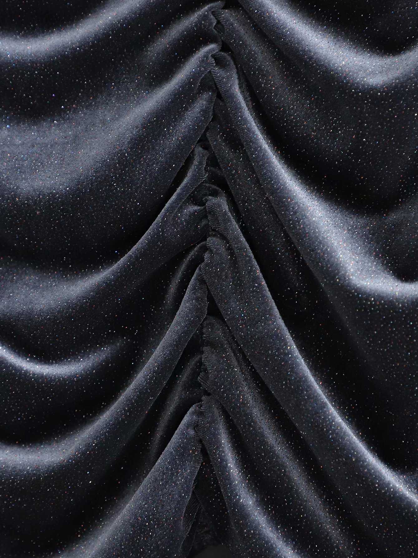 Elegant Women Sweet V-Neck Slim Dress Fashion Ladies Draped Mini Dresses Female Chic Solid Velvet Vestidos 210527
