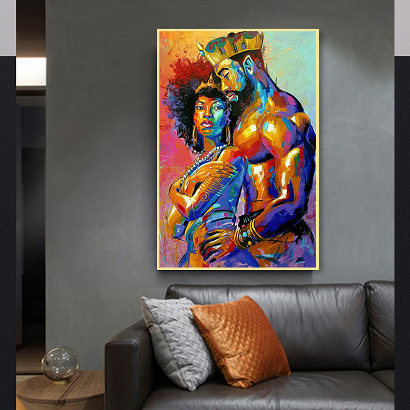 Canvas Print African Art Oil Painting Couple Posters and Prints King and Queen Abstract Wall Art Canvas Pictures for Home Design