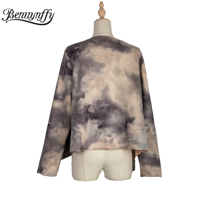 Autumn Fashion Tie Dye Suede Jacket Street style Women Long Sleeve Cardigan Coat Loose Casual Ladies Outerwear 210510