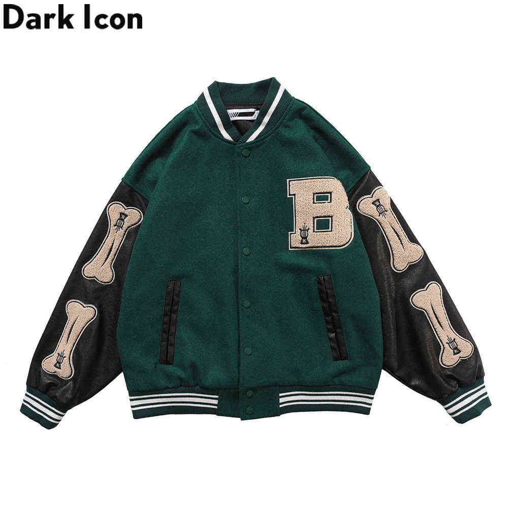 Bone Embroidery Leather Patchwork Jackets Men Street Fashion Men's Jacket Streetwear Jackets for Man 210603