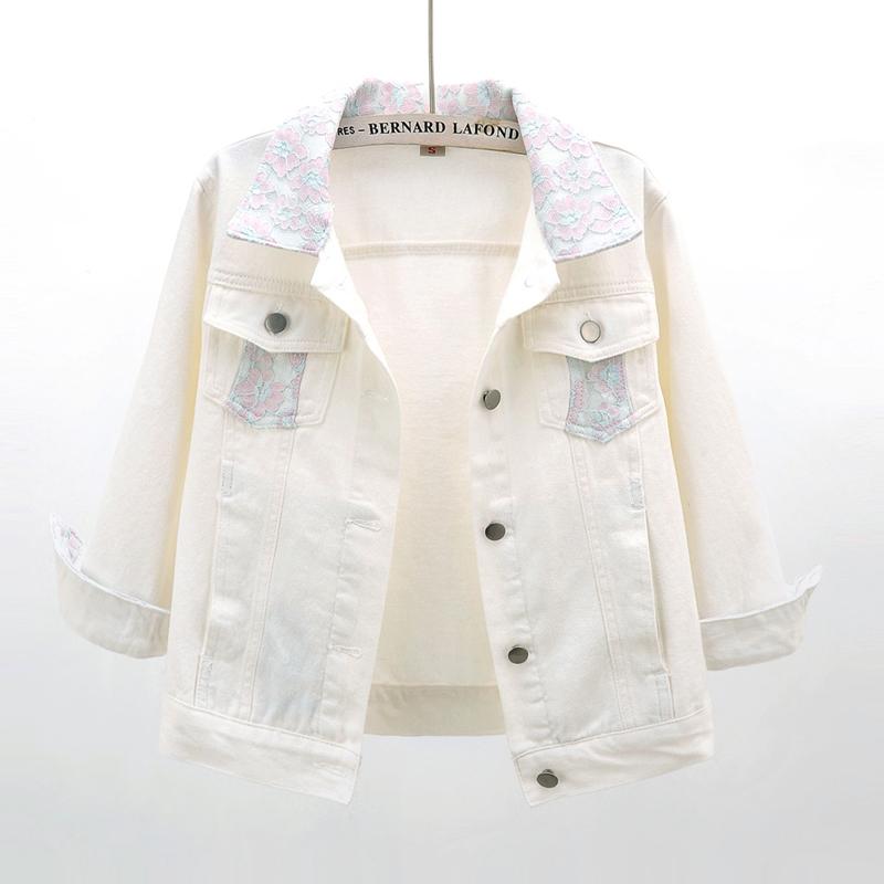 Women' Jackets Fashion Lace Splice Pocket White Denim Jacket Women Spring Loose Three Quarter Sleeve Jeans Outerwear Short Coats Female, White 01
Women' Jackets Fashion Lace Splice Pocket White Denim Jacket Women Spring Loose Three Quarter Sleeve Jeans Outerwear Short Coats Female, White 01