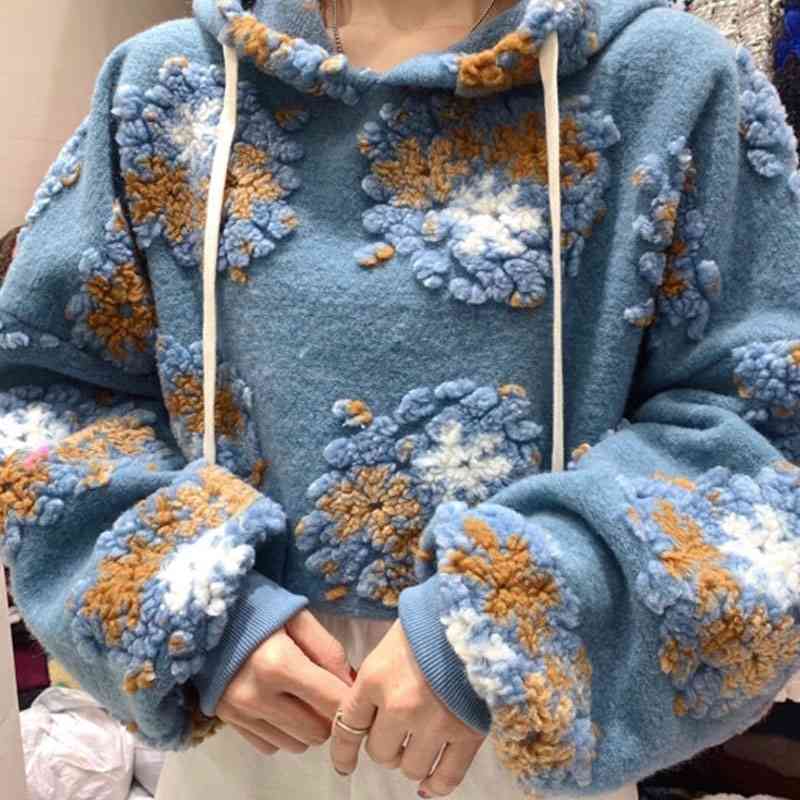 Nomikuma 3D Flowers Women Hooded Pullover Sweatshirt Causal Long Sleeve Women Jumper Autumn Winter Hoodies Top Femme 6D562 210427