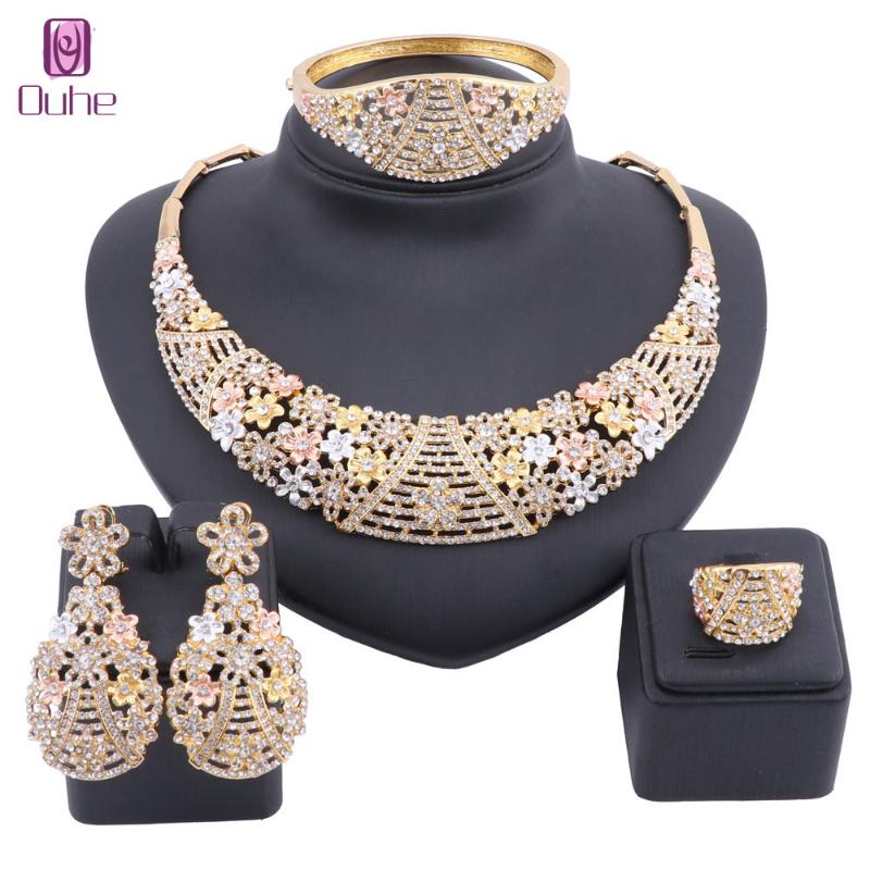 Wedding Jewelry Sets Fashion Gold Color Crystal Charming Women Statement Flower Necklaces Bangle Earring Ring Costume Set, Slivery;golden
Wedding Jewelry Sets Fashion Gold Color Crystal Charming Women Statement Flower Necklaces Bangle Earring Ring Costume Set, Slivery;golden