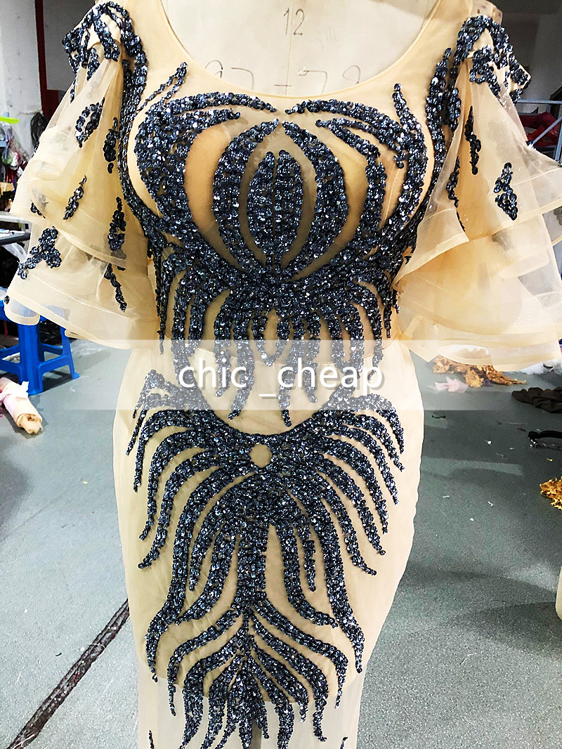 luxury sparkling crystal embellished evening dress sheer neck bejeweled prom outfit for formals and pageants