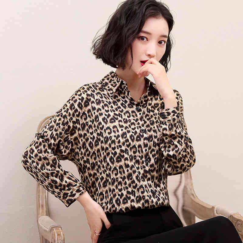 Sexy Women's Tops Korean Long Sleeve Cardigan Leopard Women and Blouse Streetwear Lady Shirt Blusas Mujer 5468 50 210508