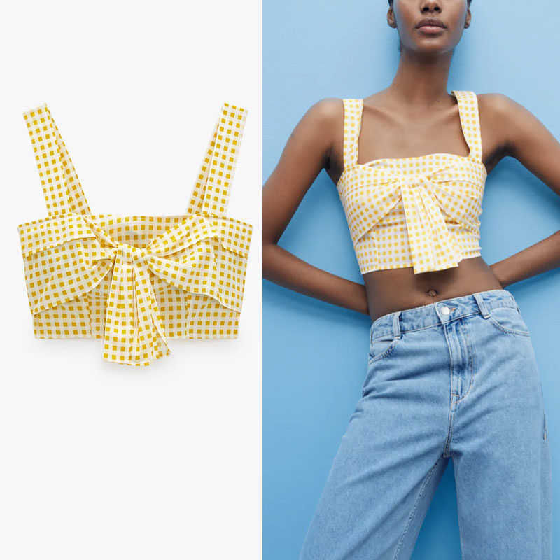 Za Cropped Gingham Yellow Blouse Women Sleeveless Straps Plaid Summer Top Woman Fashion Smocked Elastic Retro Blouses 210602
Za Cropped Gingham Yellow Blouse Women Sleeveless Straps Plaid Summer Top Woman Fashion Smocked Elastic Retro Blouses 210602