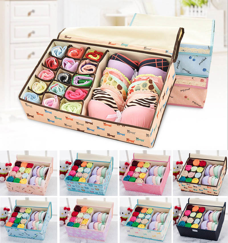 Waterproof Oxford Cloth Underwear Storage Box Home Storage Kit Drawer Closet Organizers Save Space Foldable 13 Grids