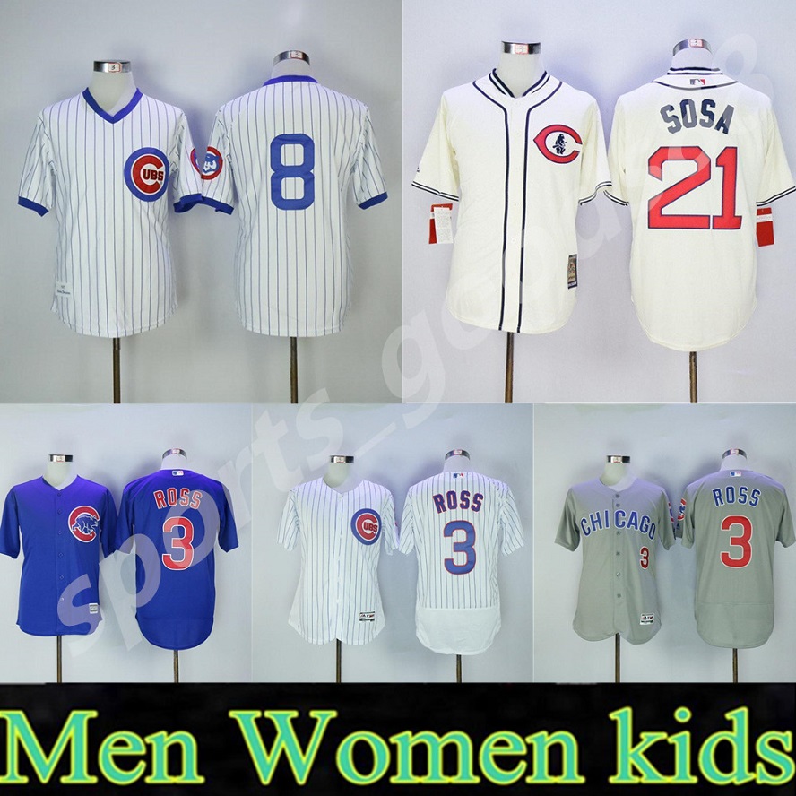 Custom Men Women kid Chicago 3 David Ross Jerseys 8 Andre Dawson 21 Sammy Sosa All Stitched Pullover Retire Pinstripe Flexbase Cool Base jersey