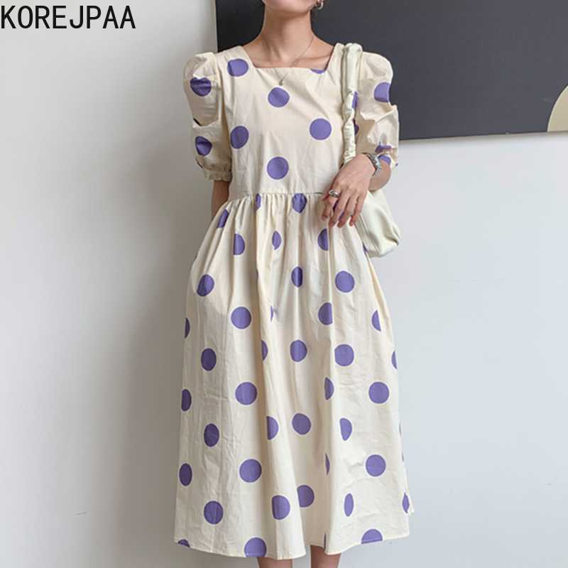 Korejpaa Women Dress Summer Korea Chic Girls Temperament Square Collar Contrast Color Pleated Puff Sleeve Polka Dot Vestido 210526, Purple
Korejpaa Women Dress Summer Korea Chic Girls Temperament Square Collar Contrast Color Pleated Puff Sleeve Polka Dot Vestido 210526, Purple