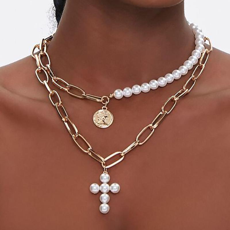 Chokers Punk Imitation Pearls Cross Gold Chain Necklace Half For Women Fashion Metal Coin Pin Set Party Jewelry
Chokers Punk Imitation Pearls Cross Gold Chain Necklace Half For Women Fashion Metal Coin Pin Set Party Jewelry