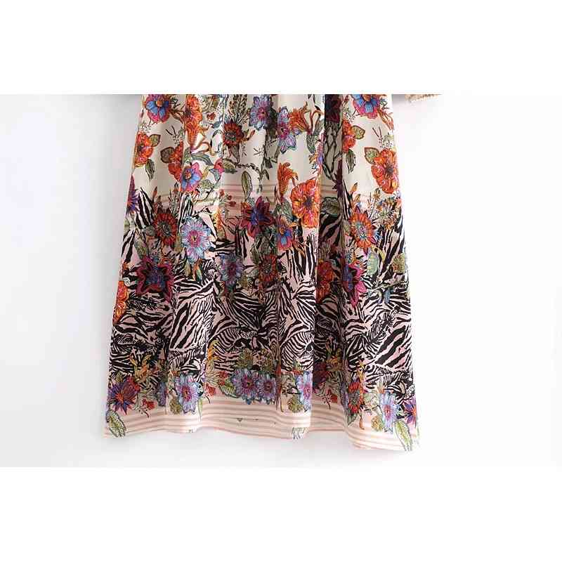 Bohemian Bandage Lacing up Collar Location Flower Print Women Dress Ethnic Long Sleeve Maxi Dresses Holiday Beach 210429