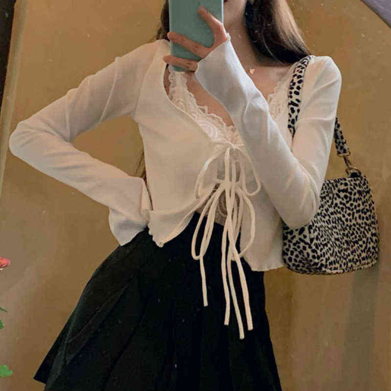 Sunscreen Short Strap V-neck Knitted Top Women's Summer Autumn Viscose Fiber Small Cardigan Thin long-sleeved Cardigan 211117