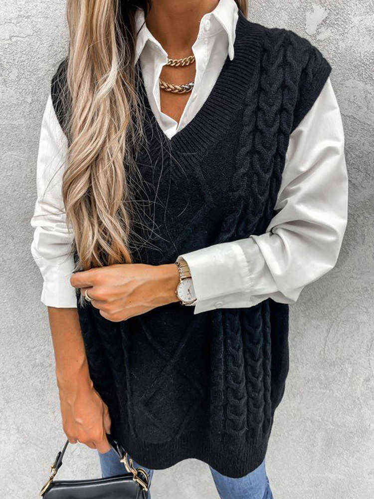 Twist Pullover Sweater Vests Women OversizedV-Neck Cable Knitted Korean Female Sleeveless Warm Tops Waistcoat Winter 211120