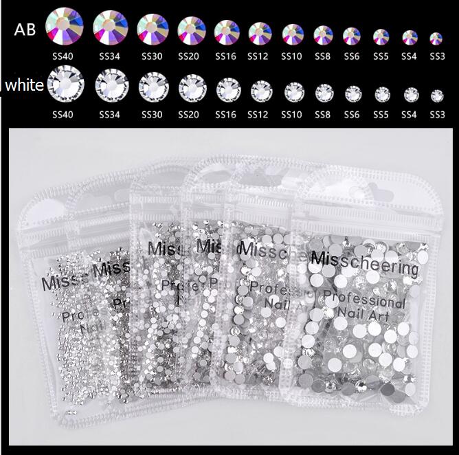 Nail Art Glitter Decorations Flat rhinestone 12 sizes 1440pcs/Pack SS3-SS50 Starry AB Rhinestones For Nails 3d Flatback Glass Strass Non Hotfix Crysta