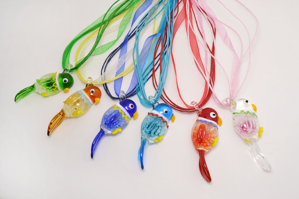 Wholesale 6Color Mixed Color Necklace Handmade Murano Lampwork Glass animal Inner Flower Pendant Necklaces Gift