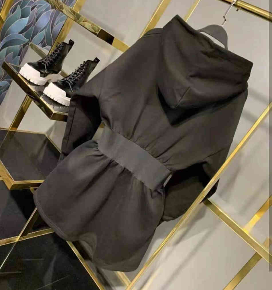 Free Sports Hooded Sweater Dress Women's Long Sleeve A-line Mini Casual Pleated Gray Vestidos 210524