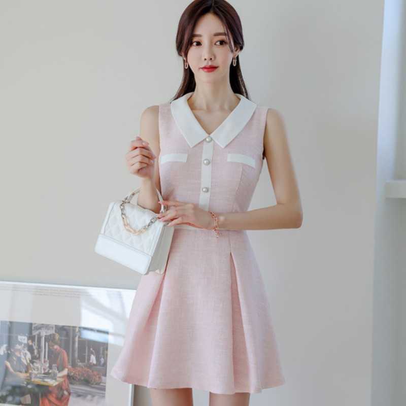 Elegant Pink Sweet Doll Collar Hit Color Thin Tweed Mini Dress Korea Summer Sleeveless Slim Waist A-Line Party Vestidos 210526
Elegant Pink Sweet Doll Collar Hit Color Thin Tweed Mini Dress Korea Summer Sleeveless Slim Waist A-Line Party Vestidos 210526