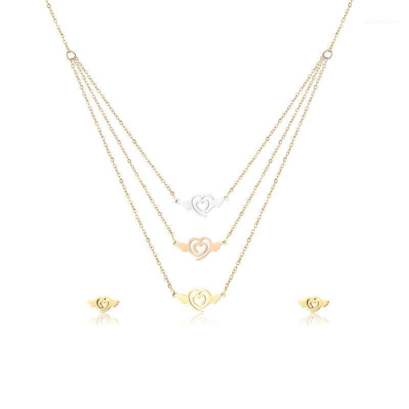 Earrings & Necklace Trendy Luxury Stainless Steel Multilayer Angel Wing Pendant Chain Stud Earring For Women Gold Color Fashion Jewelry Set, Silver
Earrings & Necklace Trendy Luxury Stainless Steel Multilayer Angel Wing Pendant Chain Stud Earring For Women Gold Color Fashion Jewelry Set, Silver