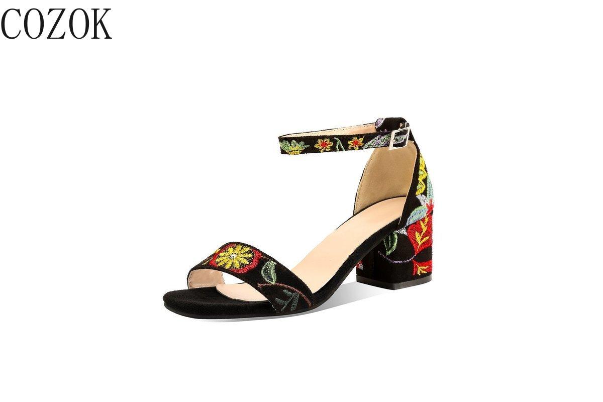 Women's Classic Style Sandals Fashion All-match Ethnic Embroidered High-heeled Pure Color Shoes, Black
Women's Classic Style Sandals Fashion All-match Ethnic Embroidered High-heeled Pure Color Shoes, Black