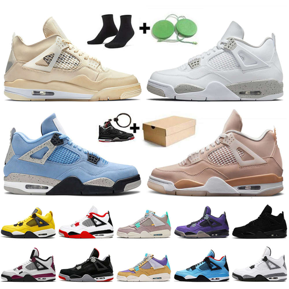 2021 With Box Womens Mens Jumpman 4 4s Basketball Shoes Sail White Oreo University Blue Fire Red IV Shimmer Taupe Haze Desert Moss Bred, A17 travis 40-47
