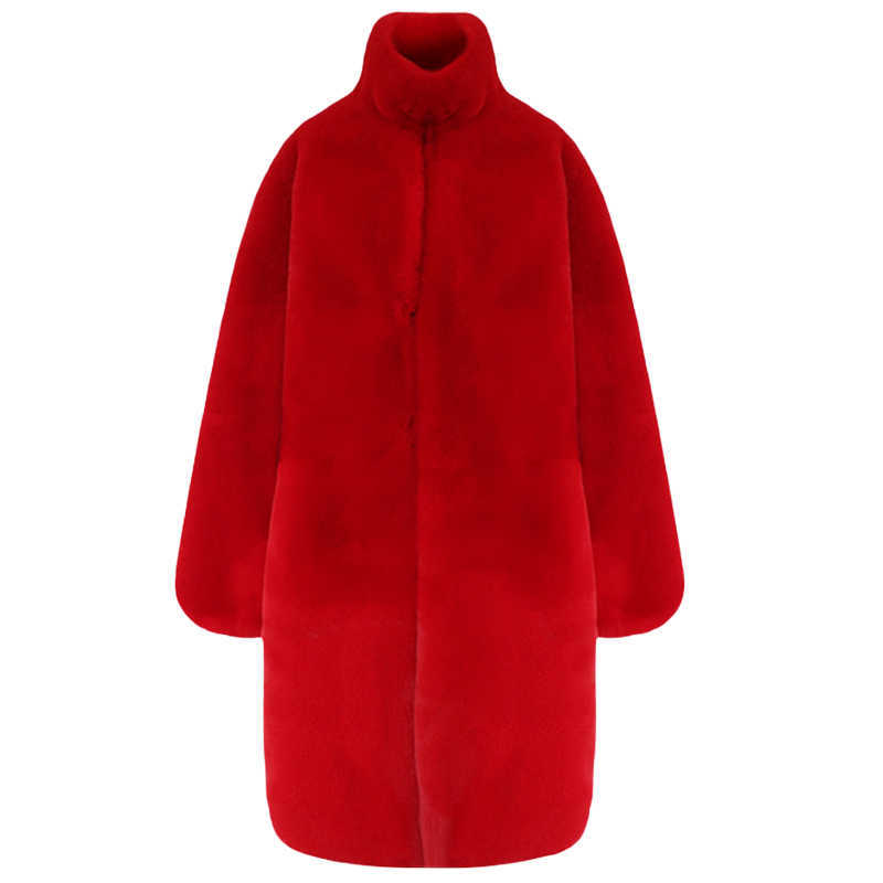 Nerazzurri Oversized red thick warm soft fluffy faux fur coat women raglan long sleeve long fur coats for winter for women 211019