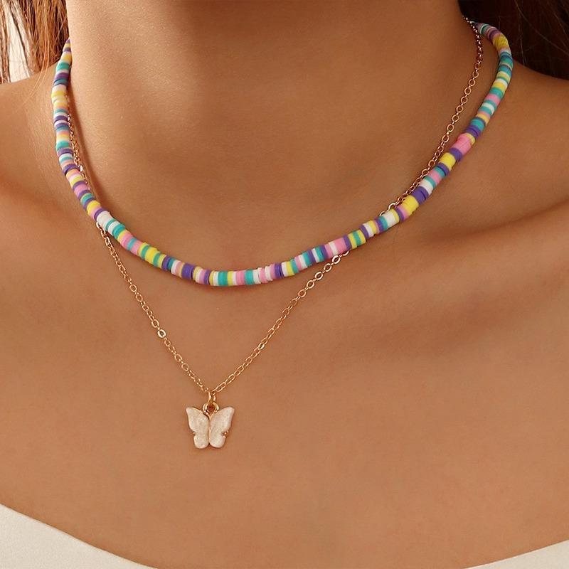 Chains Bohemian Double Layered Butterfly Pendant Chain Necklace Women Fashion Charms Heishi Clay Beads Necklaces Jewelry
Chains Bohemian Double Layered Butterfly Pendant Chain Necklace Women Fashion Charms Heishi Clay Beads Necklaces Jewelry