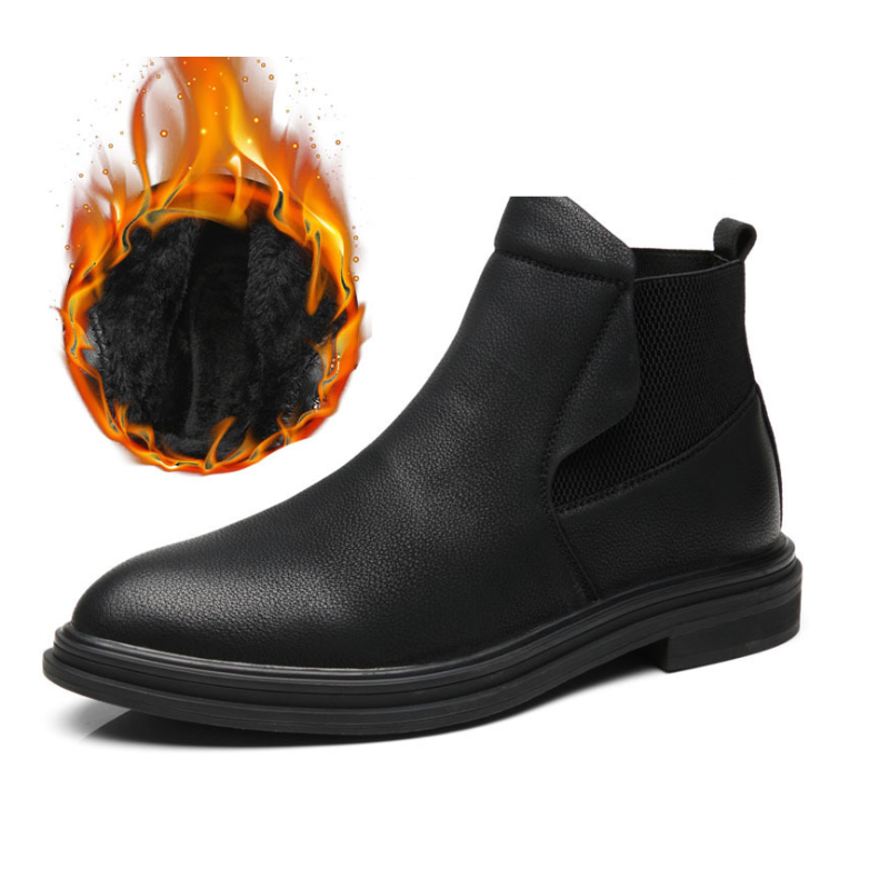 Men Boots Ankle Boots Plus velvet Men Leather Boots Shoes Outdoor Casual Men Winter Warm Shoes, Black net cloth