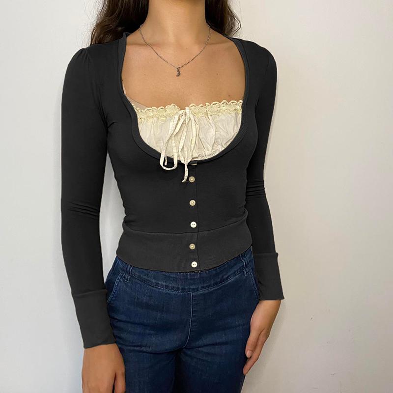 Women's T-Shirt Y2k Lace Crop Top Button Vintage T Shirt Long Sleeve Square Collar Pullovers Sweet Frill Tee Women Harajuku 90s T-shirts, White
Women's T-Shirt Y2k Lace Crop Top Button Vintage T Shirt Long Sleeve Square Collar Pullovers Sweet Frill Tee Women Harajuku 90s T-shirts, White