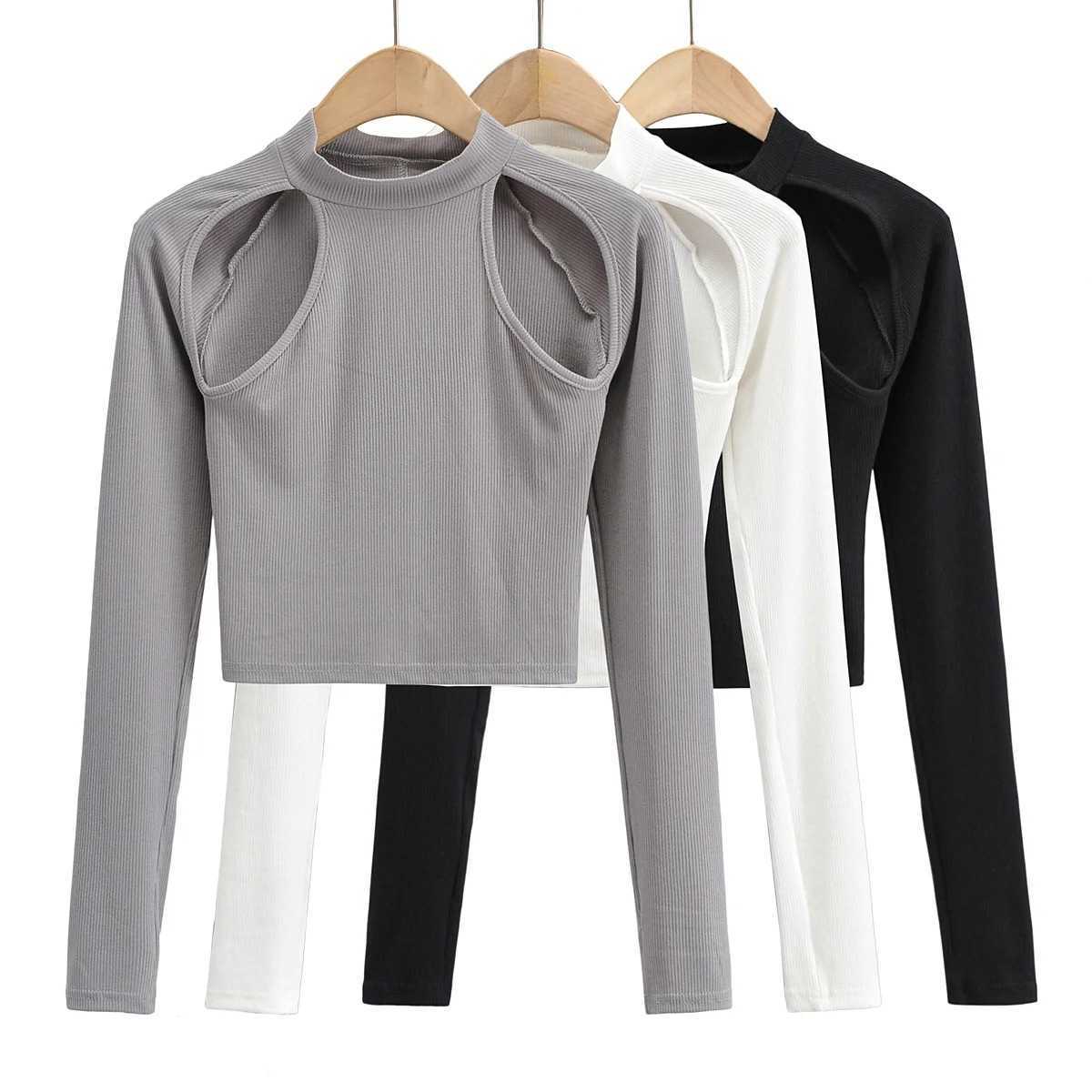 Women's Solid T-shirt Spring Slim Half-height Collar Strapless Long Tops 210615Z