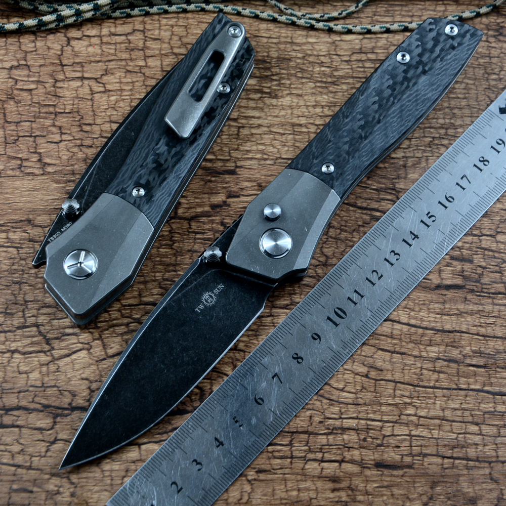 TWOSUN Auto Outdoor Survival M390 Stonewash Blade Folding Knife Titanium Carbon Fiber Handle Camping Hunting Automatic TS303
TWOSUN Auto Outdoor Survival M390 Stonewash Blade Folding Knife Titanium Carbon Fiber Handle Camping Hunting Automatic TS303