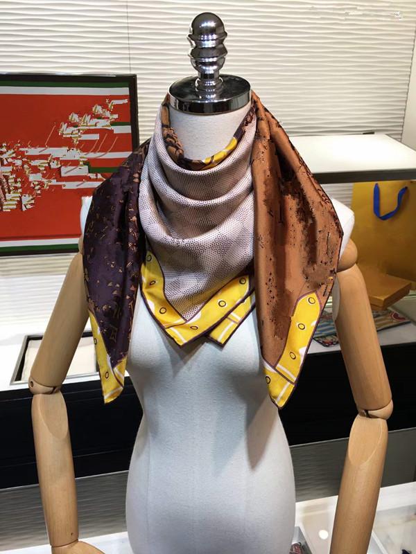 2021 new 90cm*90cm fashionable four-season square silk scarf for women scarf Letter flower style Western fashion shawl