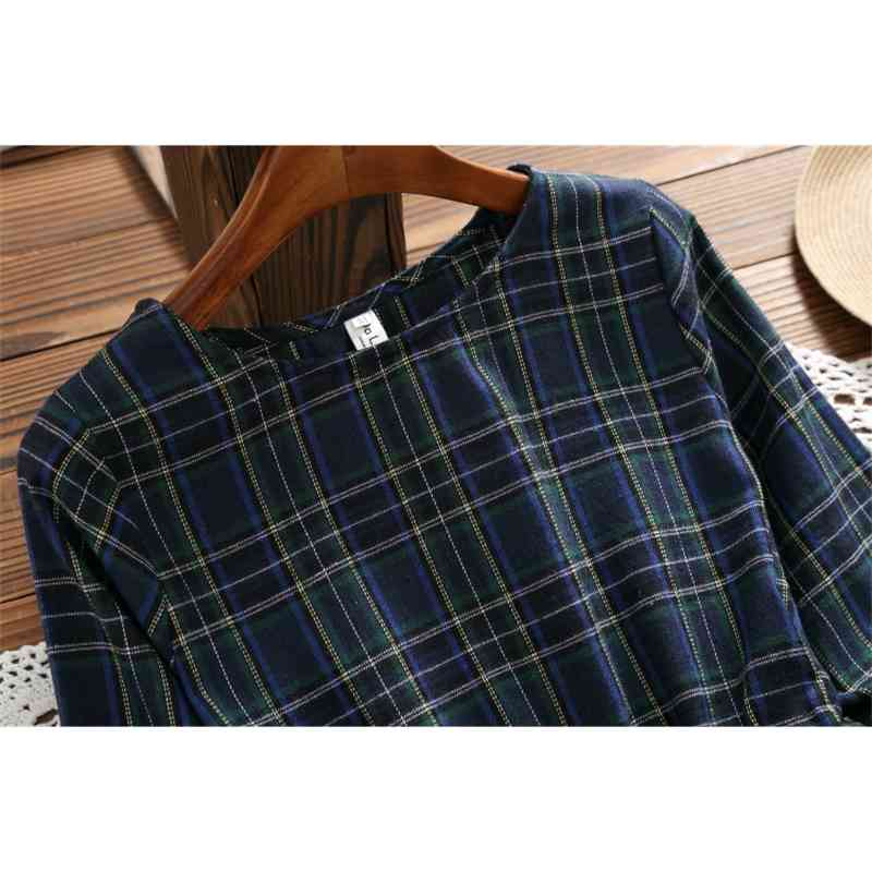 Loose Plus Size Dress Spring Long Sleece Vintage Plaid Woman Party Mdi-Calf O-Neck Casual Ladies es Robes 7630 210512