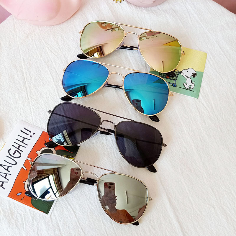 Classic Sunblock Sunglasses Girls Colorful Mirror Children Glasses Metal Frame Kids Travel Shopping Eyeglasses UV400 7 colors