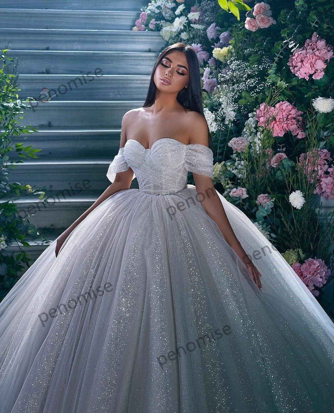 Glittering Women Ball Gown Wedding Dresses Sequin Illusion Robe Mariage Off The Shoulder Vintage Vestido De Novia 2022