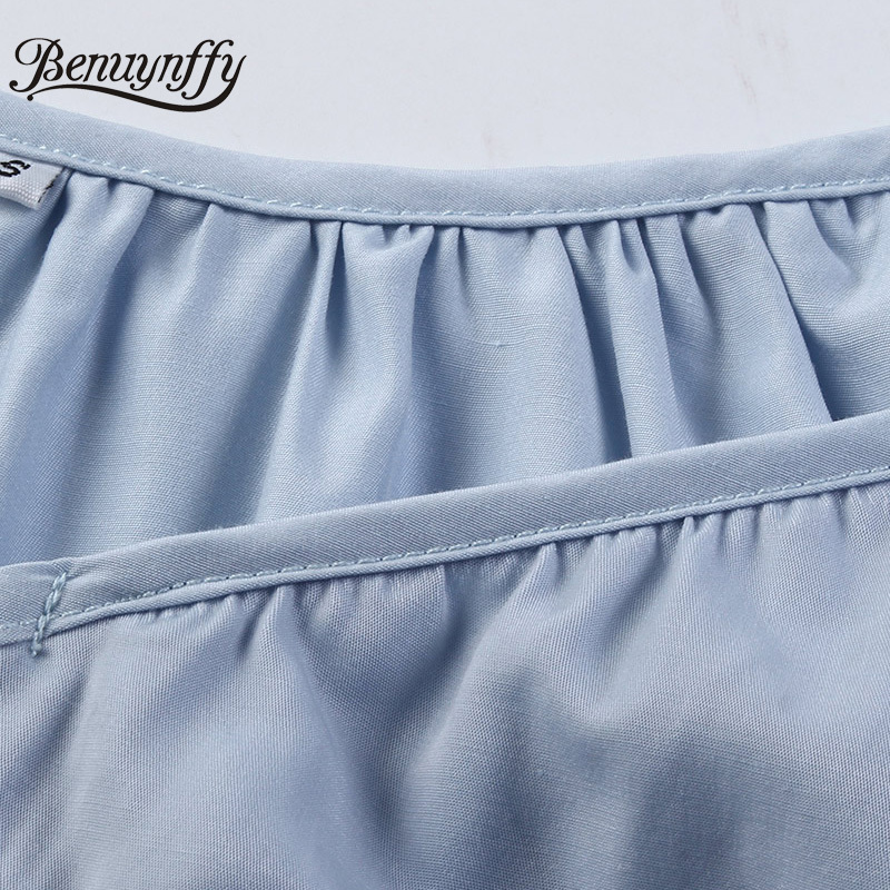 Solid Button Summer Tops For Women Loose Casual OL Three Quarter Length Sleeve V-Neck Top Blouse Female 210510