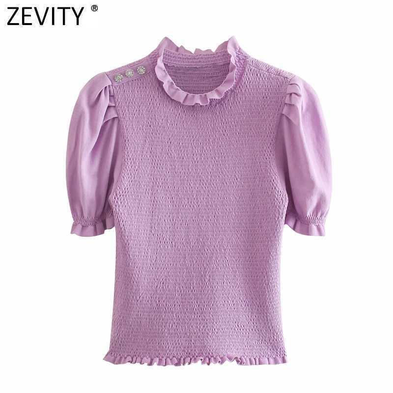 Zevity Women Sweet Ruffled Puff Sleeve Elastic Slim Short Knitting Sweater Female Chic Shoulder Diamond Pullovers Tops SW713 210603, As pic sw713bb 
Zevity Women Sweet Ruffled Puff Sleeve Elastic Slim Short Knitting Sweater Female Chic Shoulder Diamond Pullovers Tops SW713 210603, As pic sw713bb