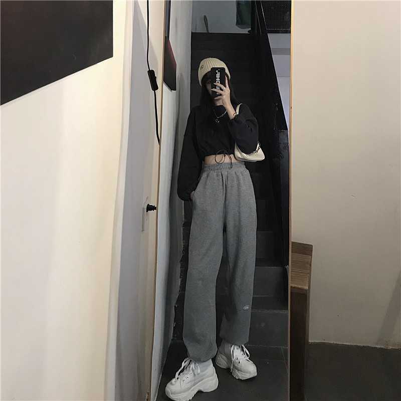 Yedinas Women Trousers Plus Size Soft High Waist Pants Loose Joggers Wide Leg Sweatpants Streetwear Korean Casual Basic Pant 4XL 210527