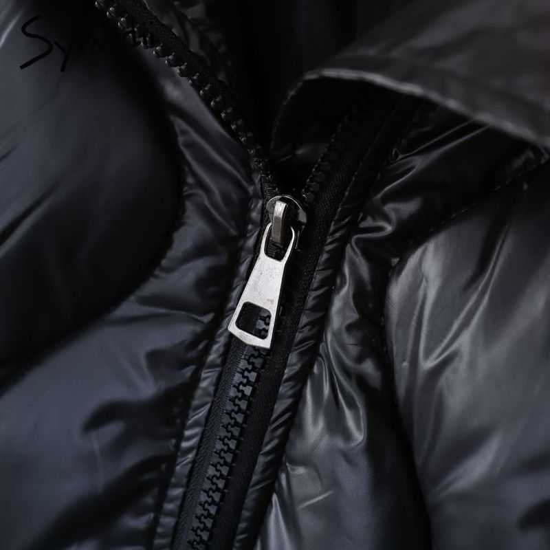 Syiwidii Woman Parkas Clothing for Women Jacket Beige Black Cotton Casual Warm Fashion Zipper Up Long Winter Bubble Coat 210819