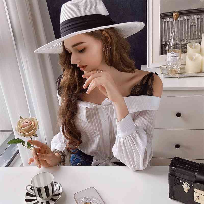 Dabuwawa Sexy Off Shoulder Lace Women Shirt Blouse Lantern Sleeve Cotton Blouse Female Vintage Tops and Blouse DO1AST022 210520