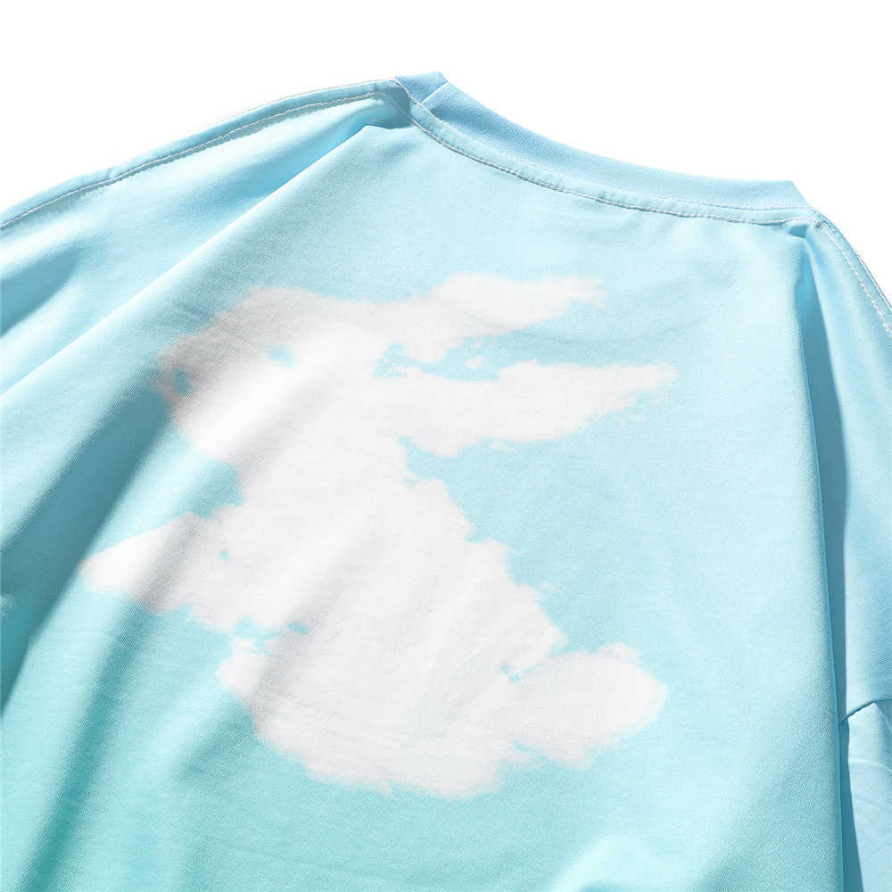 Men's Hip Hop Polyester T-Shirt Quick Dry Bkue Sky Clouds Print T Shirt Summer Short Sleeve Harajuku Cotton Tshirt Tops 210601