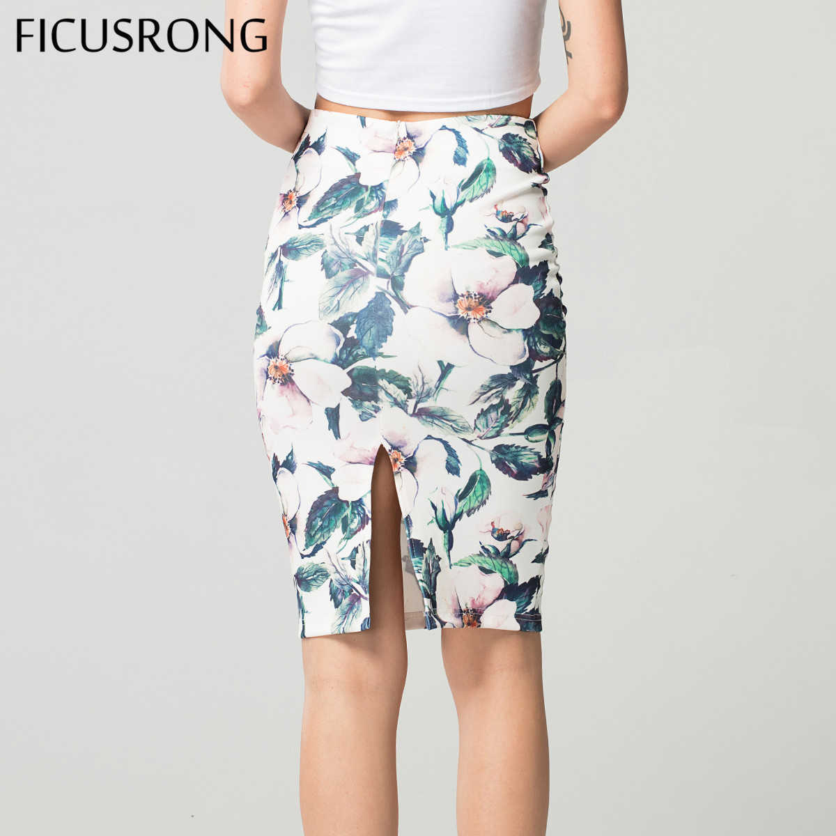 Fashion Spring Summer Style Pencil Skirt Women High Waist Green s Vintage Elegant Bodycon Floral Print Midi FICUSRONG 210621
