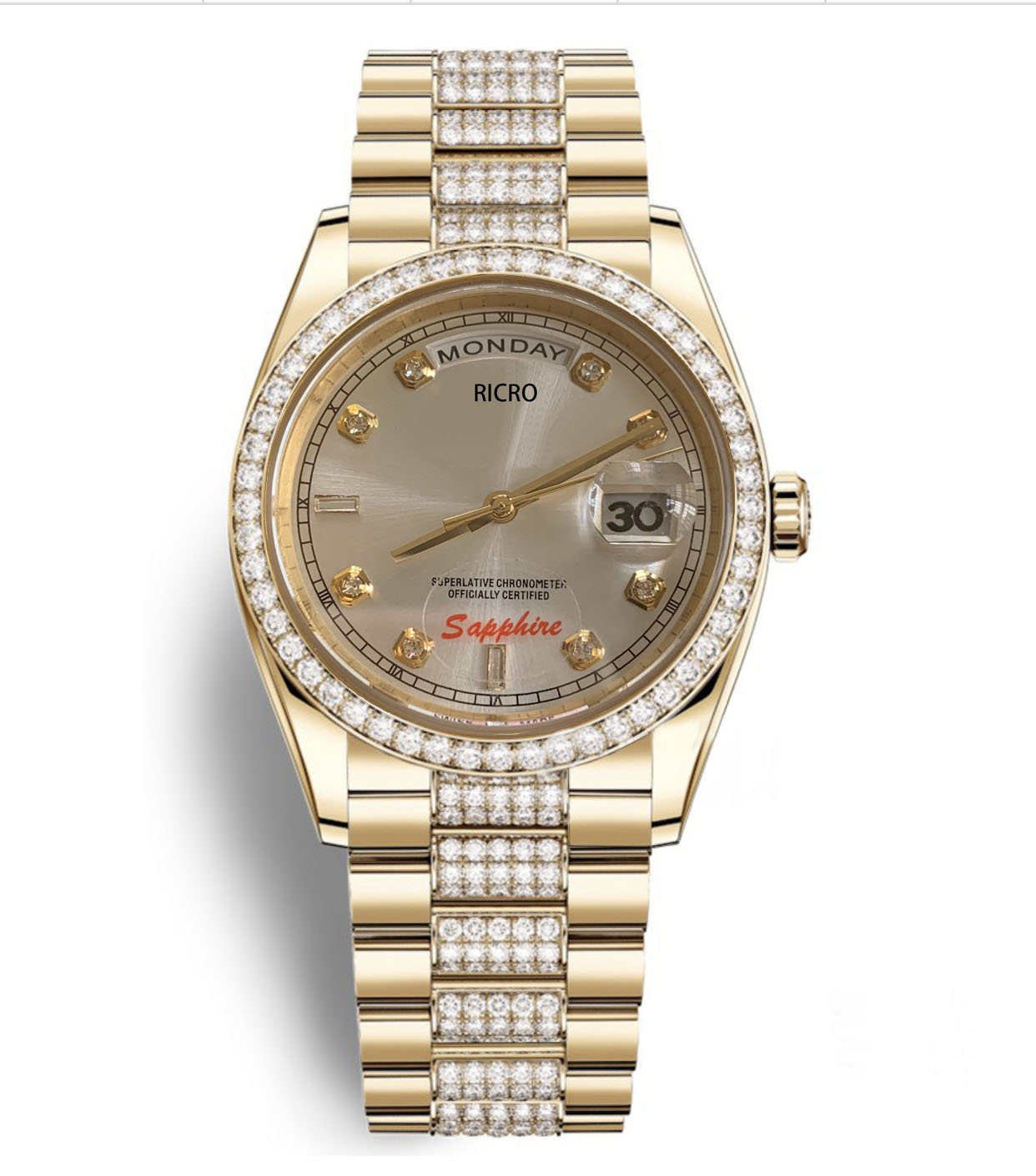 Master, watch, luxurious and noble, gold case, diamond dial, 36 mm, sapphire glass, automatic mechanical movement, day calendar, wholesale retail, silver dial, Watches waterproof service
Master, watch, luxurious and noble, gold case, diamond dial, 36 mm, sapphire glass, automatic mechanical movement, day calendar, wholesale retail, silver dial, Watches waterproof service