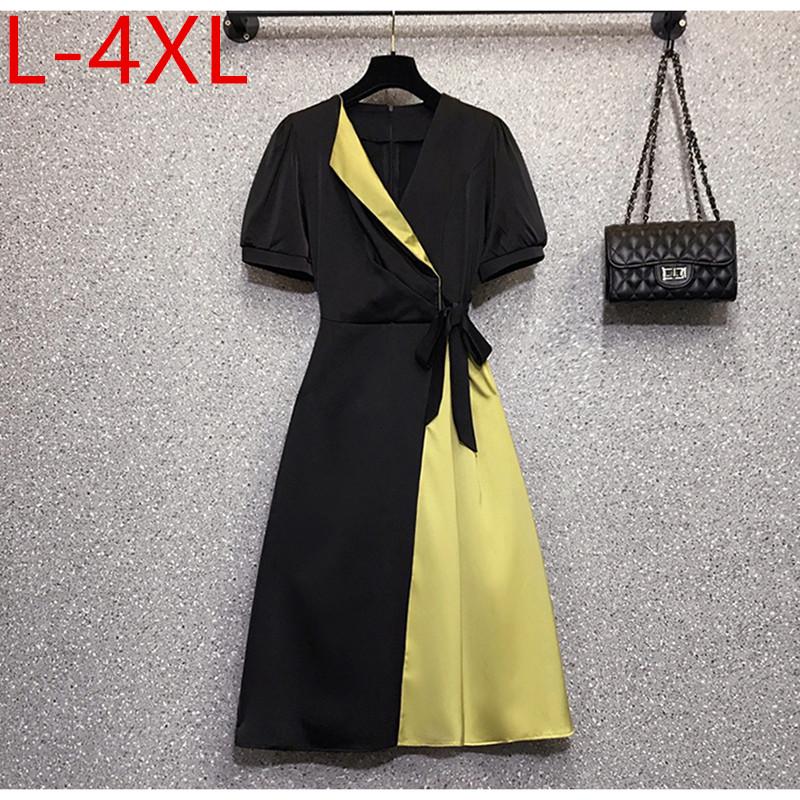 Plus Size Dresses XL 2XL 3XL 4XL Dress For Women 2021 Summer Short Sleeves V-Neck Patchwork Strappy Large Elegant Femme Robe, Picture color
Plus Size Dresses XL 2XL 3XL 4XL Dress For Women 2021 Summer Short Sleeves V-Neck Patchwork Strappy Large Elegant Femme Robe, Picture color