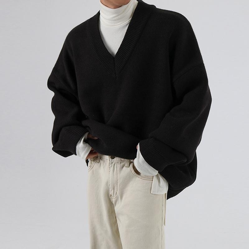 Men's Sweaters Wear Autumn Winter V-neck Sweater Fashionable Loose Style Knitted Tops Thickened Vintage Clothes Male 9Y3277, White;black
Men's Sweaters Wear Autumn Winter V-neck Sweater Fashionable Loose Style Knitted Tops Thickened Vintage Clothes Male 9Y3277, White;black